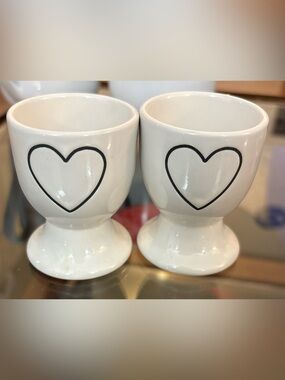 Rae Dunn Artisan Collection by Magenta Ceramic Egg Cups With Black Hearts
